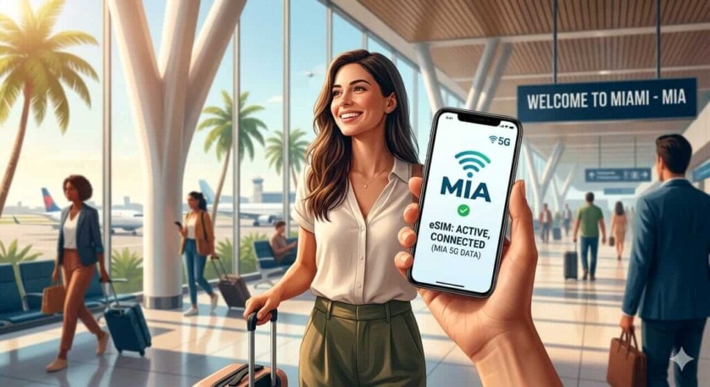 prepaid eSIM Miami Florida activation guide for international travelers landing at MIA airport