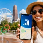 A traveler using an esim atlanta smartphone plan with 5G coverage in Georgia