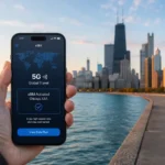 eSIM Chicago 5G coverage near downtown skyline