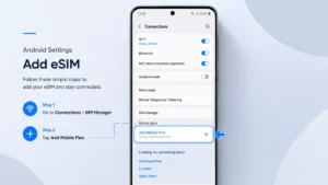 Screenshot guiding users how to install an esim on Android devices